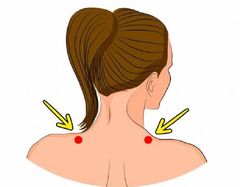 Huyệt kiên tỉnh nằm tại vị trí giao nhau giữa đốt sống thứ 7 và xương giữa bả vài