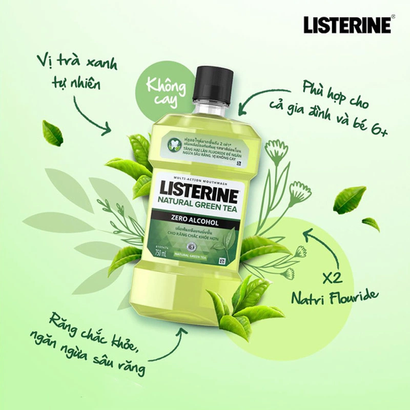 Nước súc miệng không cồn Listerine Natural Green Tea