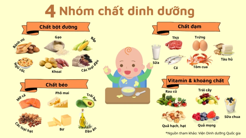 4 nhóm chất cần thiết buộc phải có trong thực đơn cho trẻ