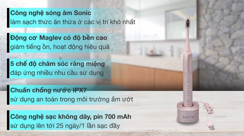 Bàn Chải Điện Halio Sonic Whitening Toothbrush Pro Rose Gold có ưu điểm gì? 1