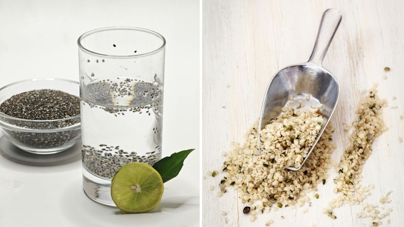 Hạt gai dầu nổi bật với protein thực vật, còn hạt chia giàu chất xơ và omega-3
