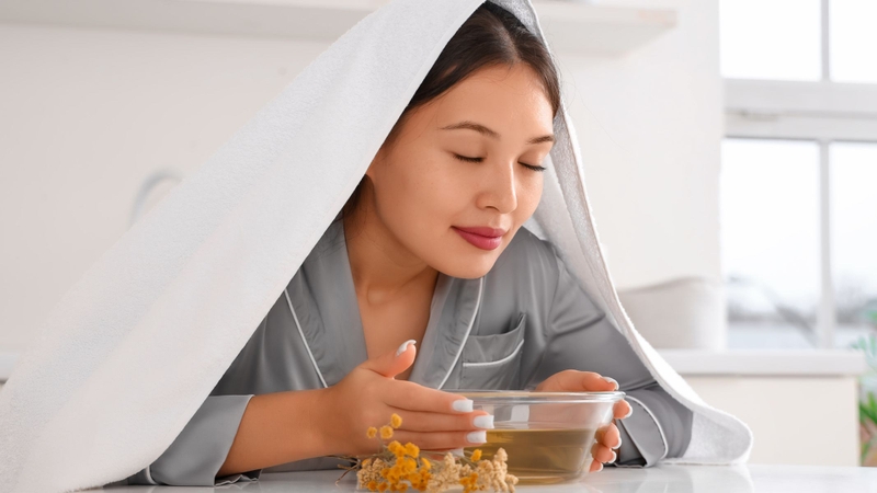 Xông thảo dược như bạc hà, sả hoặc tía tô có thể hỗ trợ làm thông thoáng đường mũi xoang