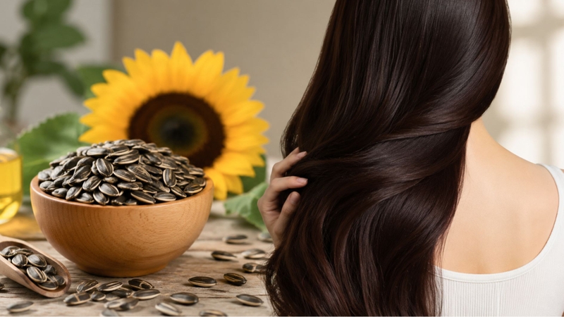 Hạt hướng dương giàu vitamin E và kẽm, hỗ trợ nuôi dưỡng tóc chắc khỏe, giảm hư tổn