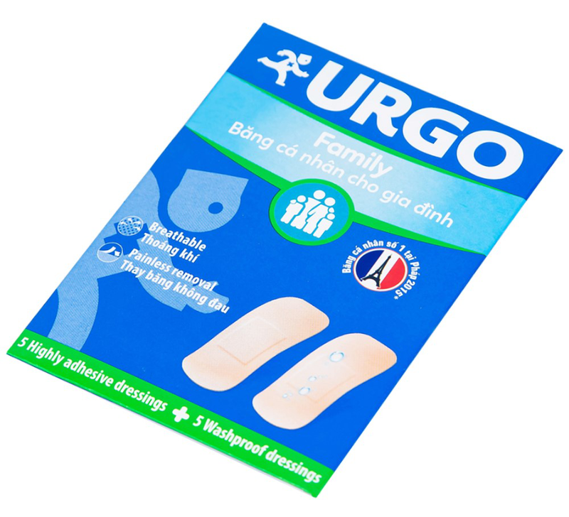 Băng cá nhân Urgo Family 2cm x 6cm dùng bảo vệ các vết thương nhỏ, trầy xước, rách da, vết kim đâm (10 miếng)