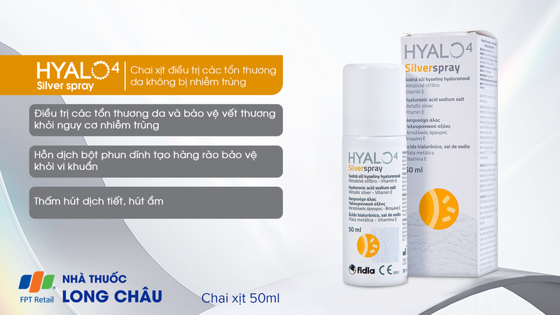 Chai xịt Hyalo4 Silver Spray điều trị các tổn thương da không bị nhiễm trùng (50ml) 1.png