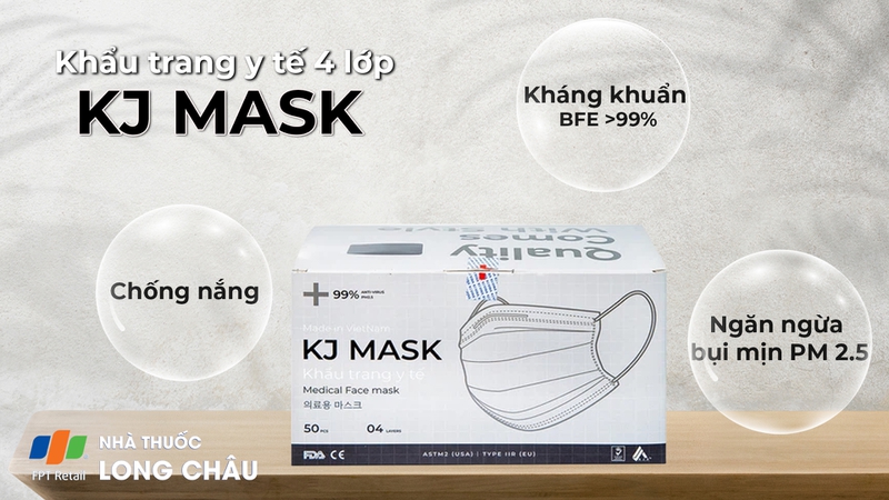 Khẩu trang y tế màu đen KJ Mask 4 lớp Long Châu