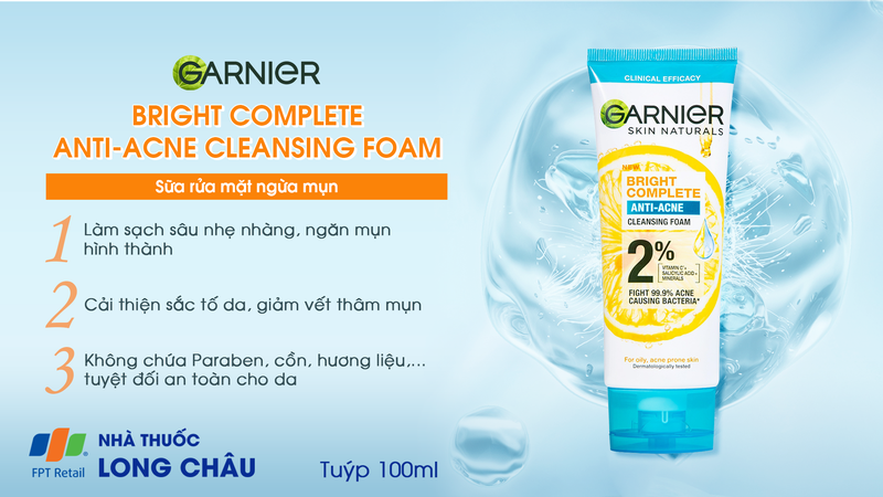 Sữa rửa mặt Garnier Bright Complete Anti-Acne Cleansing Foam ngừa mụn (100ml) 1.png