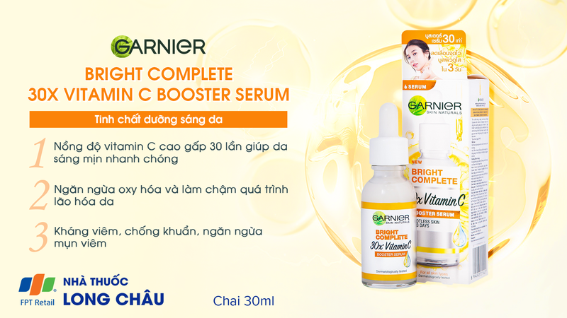 Tinh chất Garnier Bright Complete 30x Vitamin C Booster Serum dưỡng sáng da (30ml) 1.png