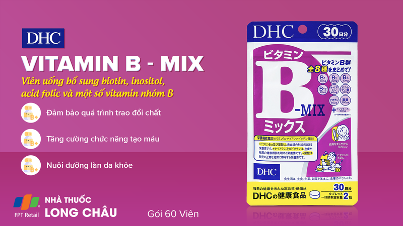 Viên uống DHC Vitamin B Mix bổ sung biotin, inositol, acid folic và một số vitamin nhóm B (60 viên) 1.png