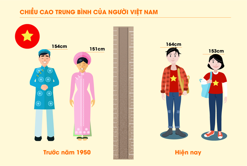 Chiều cao trung bình của nam giới Việt Nam là?