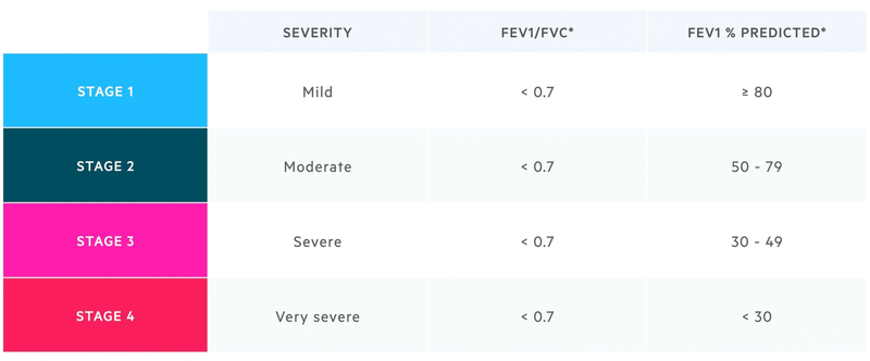 Phân loại mức độ nặng của COPD theo chỉ số FEV1 3