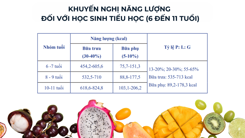 Khuyến nghị năng lượng đối với trẻ tiểu học