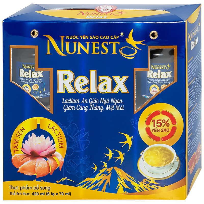 Nước Yến Sào Cao Cấp Nunest Relax hỗ trợ ngủ ngon, giảm căng thẳng mệt mỏi (6 hũ x 70ml) 1