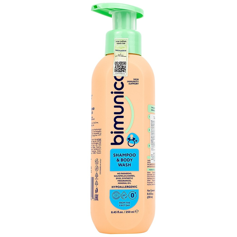 Sữa tắm gội 2 in 1 Bimunica Shampoo and Body Wash 250ml dưỡng ẩm, mịn da cho trẻ sơ sinh 1