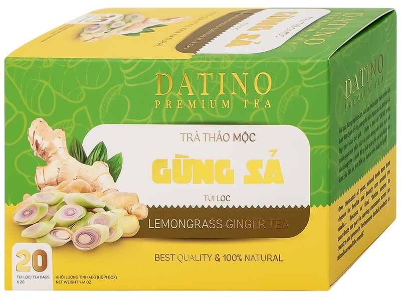 Trà thảo mộc gừng sả Datino Premium Tea hỗ trợ giảm nghẹt mũi, sổ mũi, buồn nôn (20 túi x 2g) 1