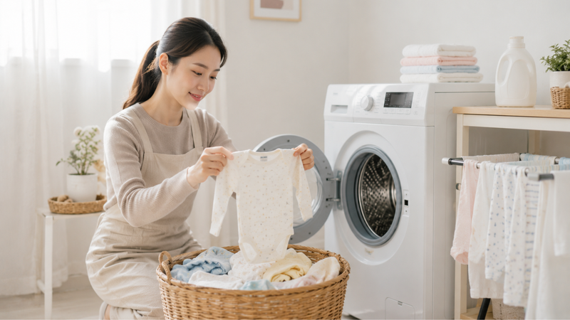 Giặt đồ sơ sinh mới mua về giúp loại bỏ các hóa chất còn tồn dư trên vải