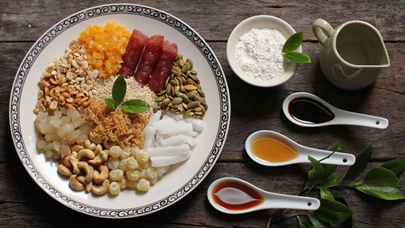 Những nguyên liệu cần thiết để làm bánh trung thu gạo lứt thâp cẩm