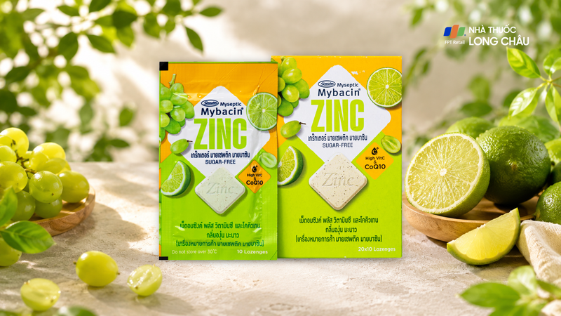 Kẹo ngậm bổ sung kẽm không đường hương nho và chanh Mybacin ZinC Plus