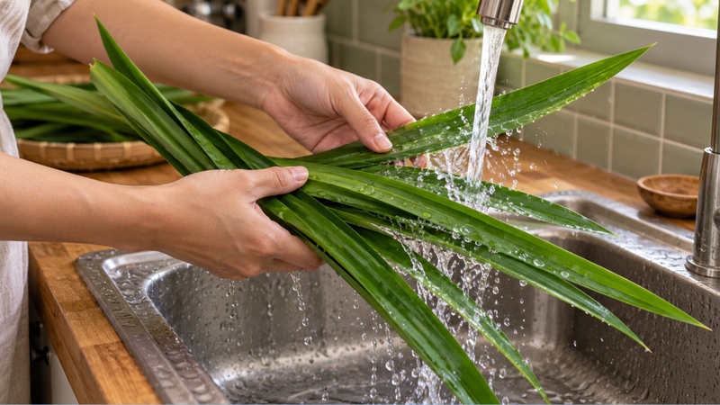 Lá dứa tươi nên được rửa sạch và loại bỏ phần hư hỏng trước khi dùng