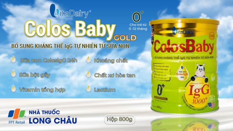 Sữa bổ sung kháng thể IgG tự nhiên cho trẻ từ 0 - 12 tháng ColosIgG 24h Vitadairy Colosbaby Gold