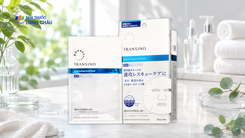 Mặt nạ Transino Brightening Facial Mask giúp cấp ẩm, hỗ trợ dưỡng sáng và làm da mềm mịn