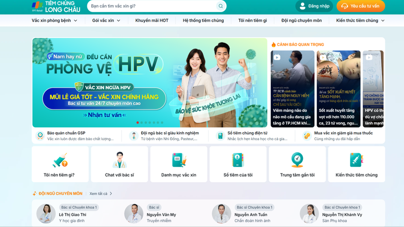 Đăng ký trực tuyến tại website Trung tâm Tiêm chủng Long Châu