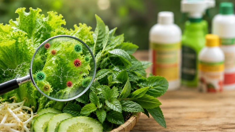 Dư lượng hóa chất nông nghiệp tồn đọng trên rau sống là mối nguy tiềm ẩn