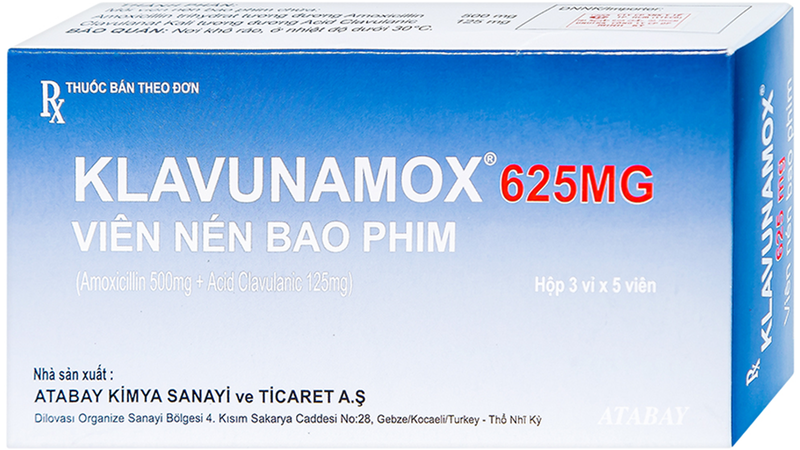 Thuốc Klavunamox hộp 625mg điều trị nhiễm khuẩn có thành phần chính là amoxicillin và axit clavulanic