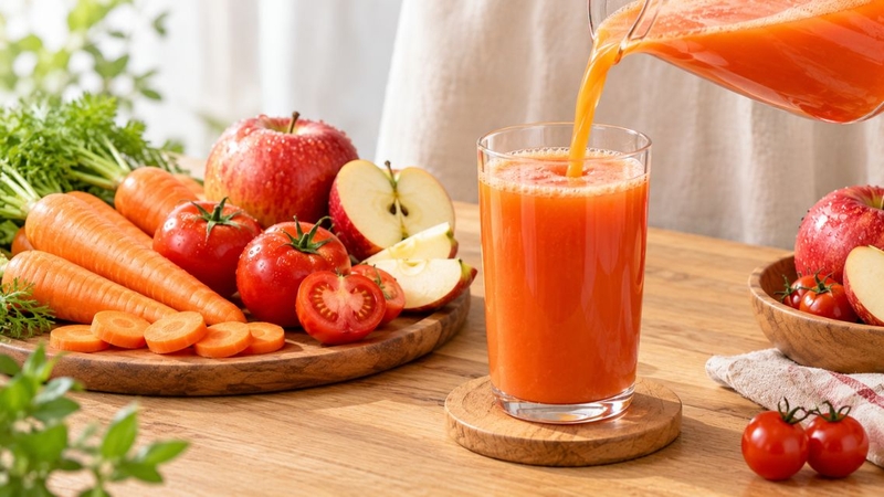 Nước ép cà chua cà rốt táo có hương vị tự nhiên, dễ uống