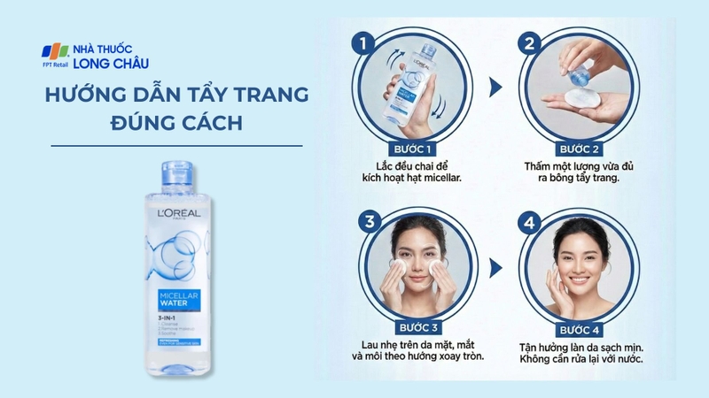 Cách sử dụng nước tẩy trang L'Oréal Micellar Water Refreshing