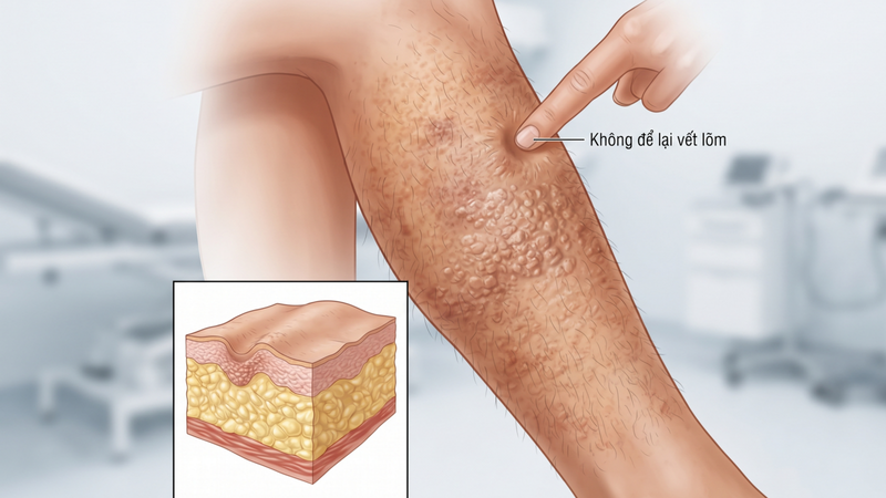 Phù niêm trước xương chày thường làm thay đổi màu sắc da và ấm không để lại vết lõm