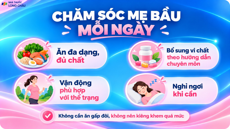 Dinh dưỡng cân bằng và vận động phù hợp góp phần chăm sóc sức khỏe mẹ bầu
