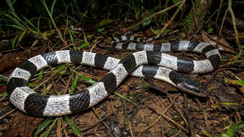 Rắn cạp nia có thân màu đen xen các khoang trắng rõ rệt, hoạt động chủ yếu về đêm và thường sống ở khu vực ẩm thấp