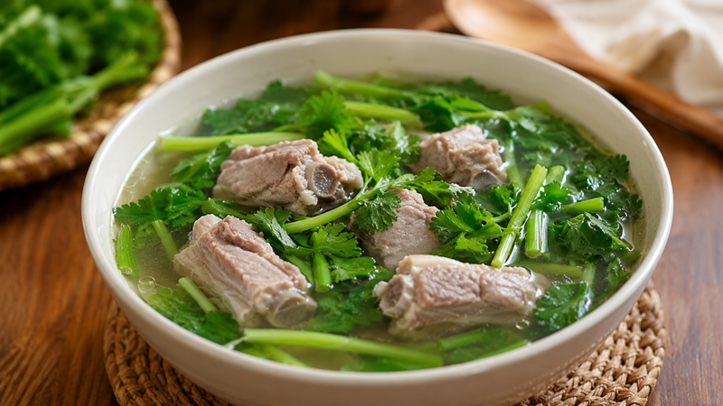 Canh cần ta nấu sườn non vừa ngon vừa bổ dưỡng