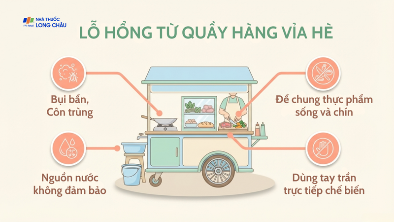 Các món ăn đường phố như bánh mì chứa nhiều thành phần dễ nhiễm khuẩn nếu bảo quản không đảm bảo