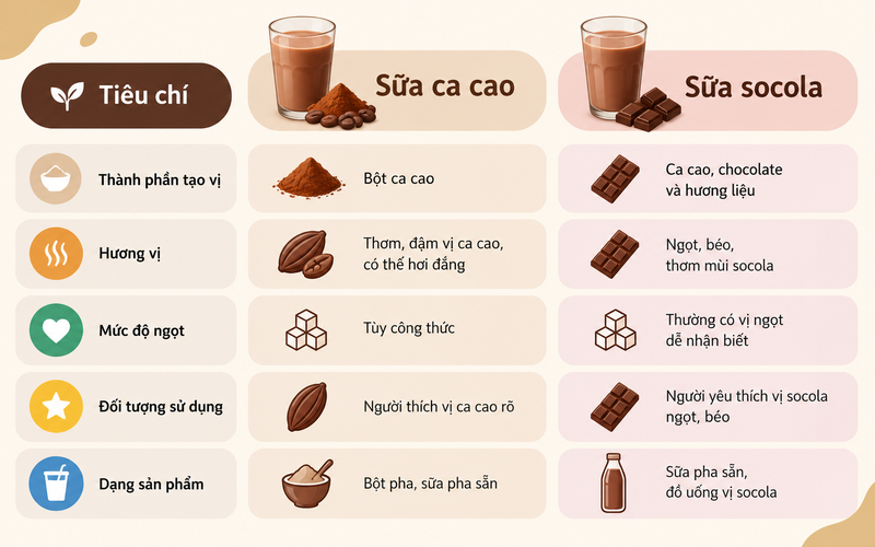 Sữa ca cao và sữa socola có sự giao thoa nguyên liệu nhưng vẫn nhiều điểm khác nhau