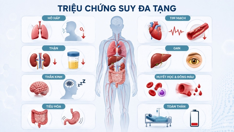 Suy đa tạng có thể ảnh hưởng đến nhiều cơ quan và hệ thống trong cơ thể
