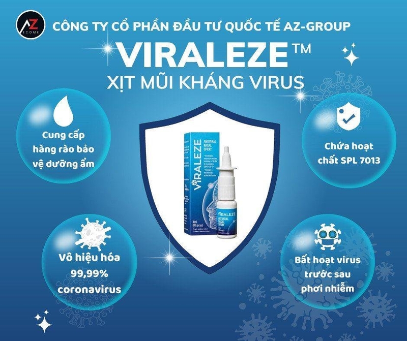 Xịt mũi kháng virus Viraleze bảo vệ niêm mạc mũi và cơ quan hô hấp bằng cách bất hoạt virus và tạo ra một hàng rào vật lý bảo vệ chắc chắn