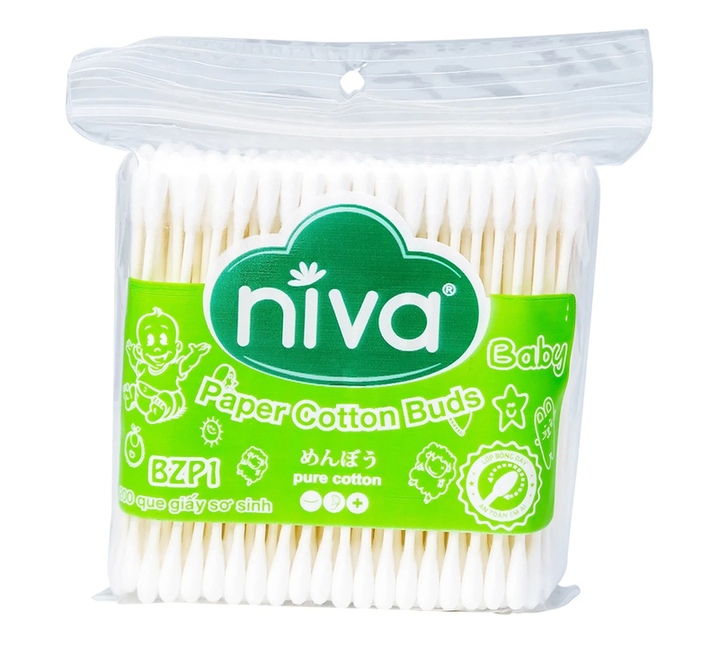 Tăm bông Niva Baby BZP1 túi zipper hỗ trợ vệ sinh tai, mũi, vết thương cho trẻ (200 que giấy)