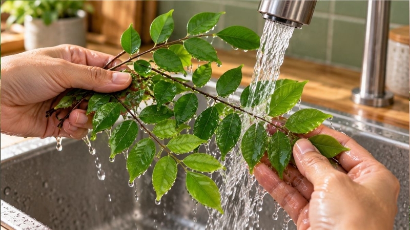 Lá khế cần được rửa kỹ trước khi nấu nước tắm