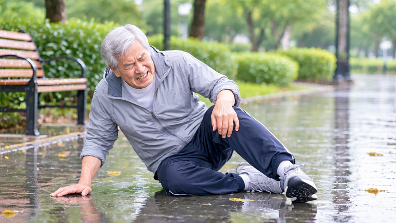 Người lớn tuổi dễ gặp chấn thương nếu trượt ngã trên đường ướt