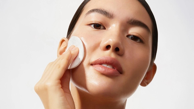 Dùng bông tẩy trang lau nhẹ là bước để loại bỏ dầu thừa, bụi bẩn và lớp trang điểm