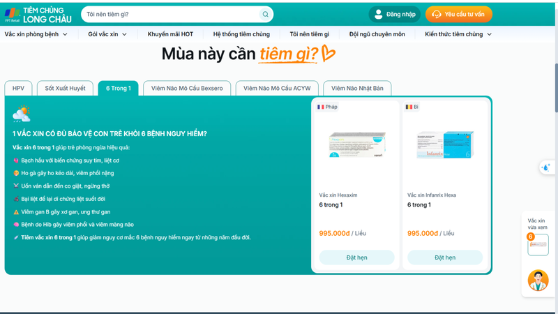 Đăng ký tiêm chủng nhanh chóng trực tiếp trên website Tiêm chủng Long Châu