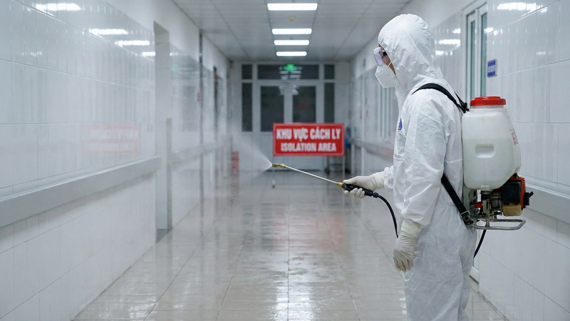 Toàn bộ khu vực bệnh nhân sinh hoạt được khử khuânr bằng Cloramin B