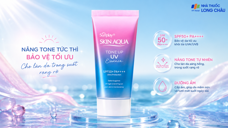 Top kem chống nắng nâng tone có finish trắng hồng, mịn lì