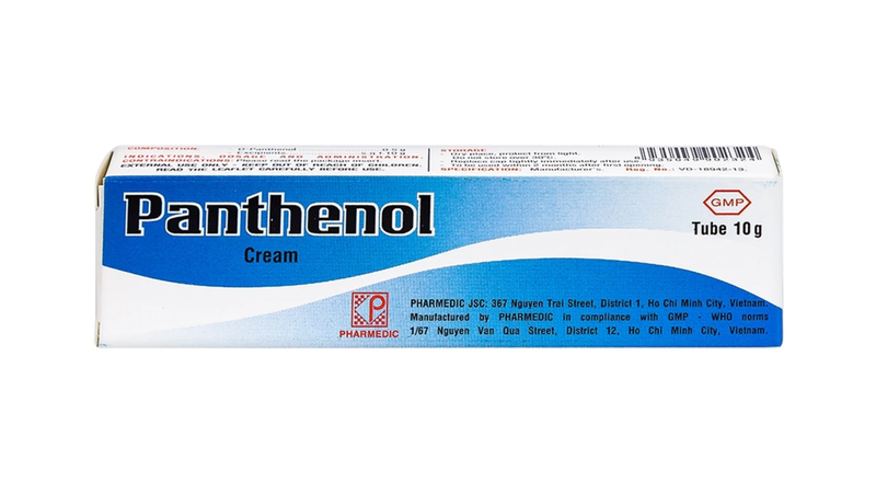 Panthenol 10g hỗ trợ làm dịu vùng da bỏng nhẹ, duy trì độ ẩm và hỗ trợ quá trình phục hồi da