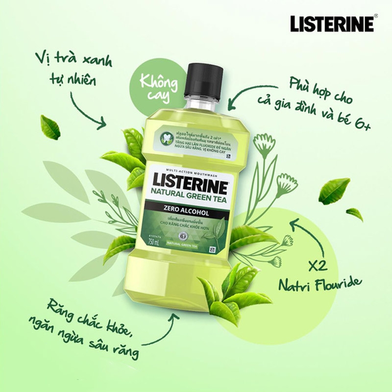 Nước súc miệng không cồn Listerine Natural Green Tea