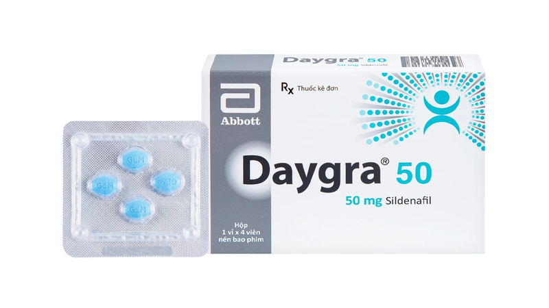 Daygra® 50 chứa sildenafil 50 mg, thuộc nhóm thuốc ức chế PDE5 được sử dụng trong điều trị rối loạn cương dương