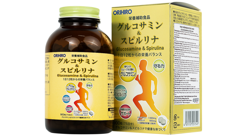 Viên uống Orihiro Glucosamine & Spirulina kết hợp glucosamine với tảo xoắn Spirulina giàu vitamin, khoáng chất