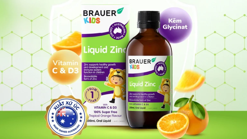 Siro Brauer Baby & Kids Liquid Zinc giúp hỗ trợ tăng cường sức đề kháng